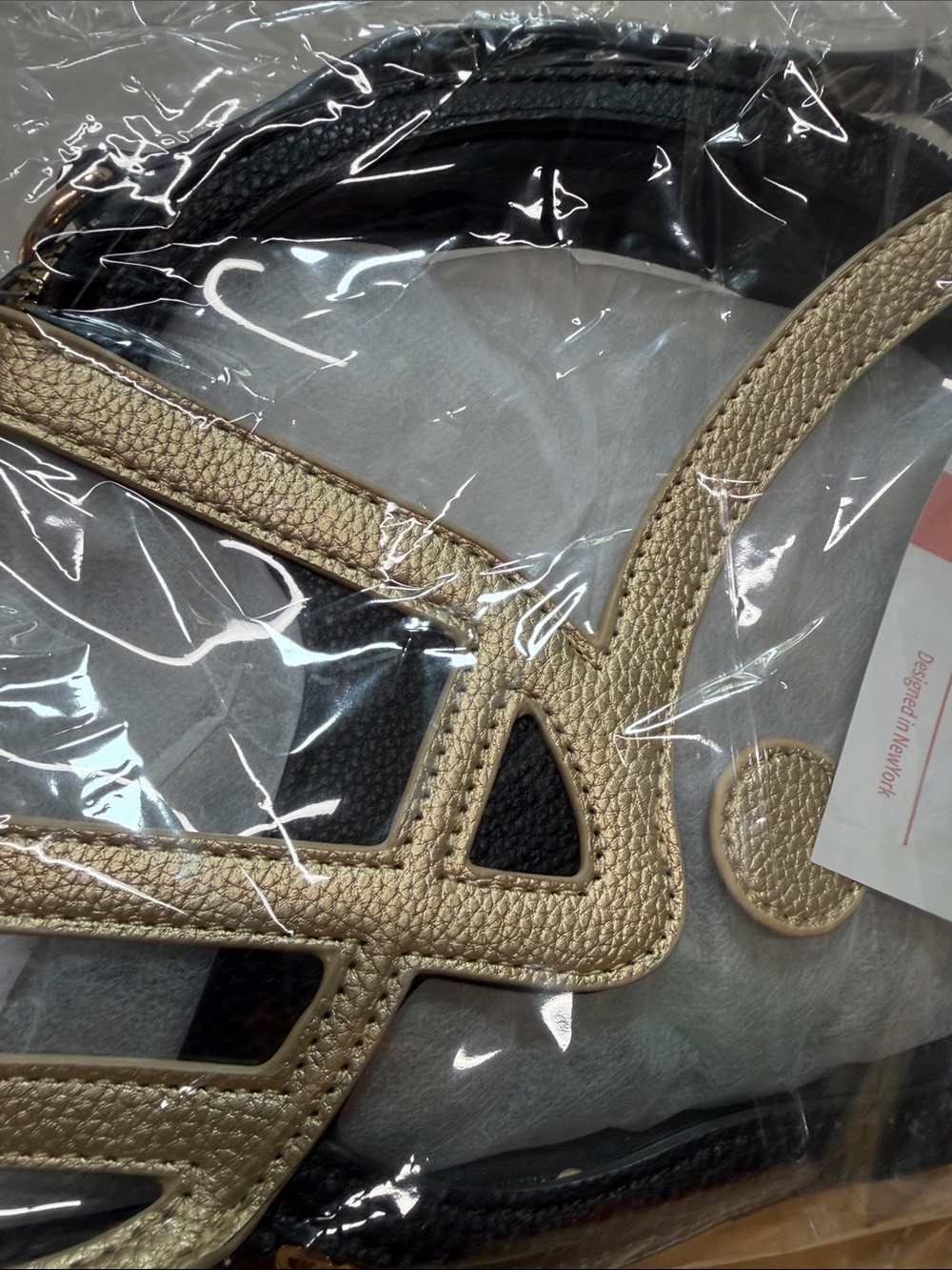 Clear Round Crossbody Bag with Beige Trim - Picture 3 of 4